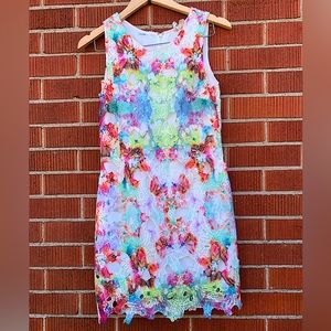 JAPNA 🌸💐🤍white multicolour floral crochet lace lined sleeveless midi dress